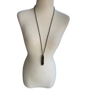 ❌❌ SOLD ❌❌ Long Black Iridescent Bead Necklace with Tassel